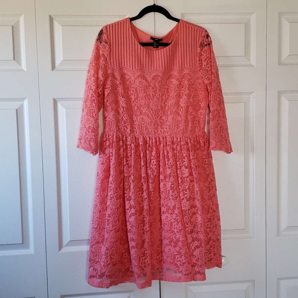 H&M retro coral pink lace dress